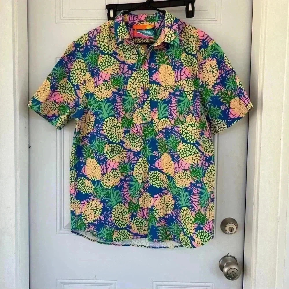 Chubbies Hawaiian Popover‎ Polo Shirt Mens XL Yellow Pink Blue Green Pineapples